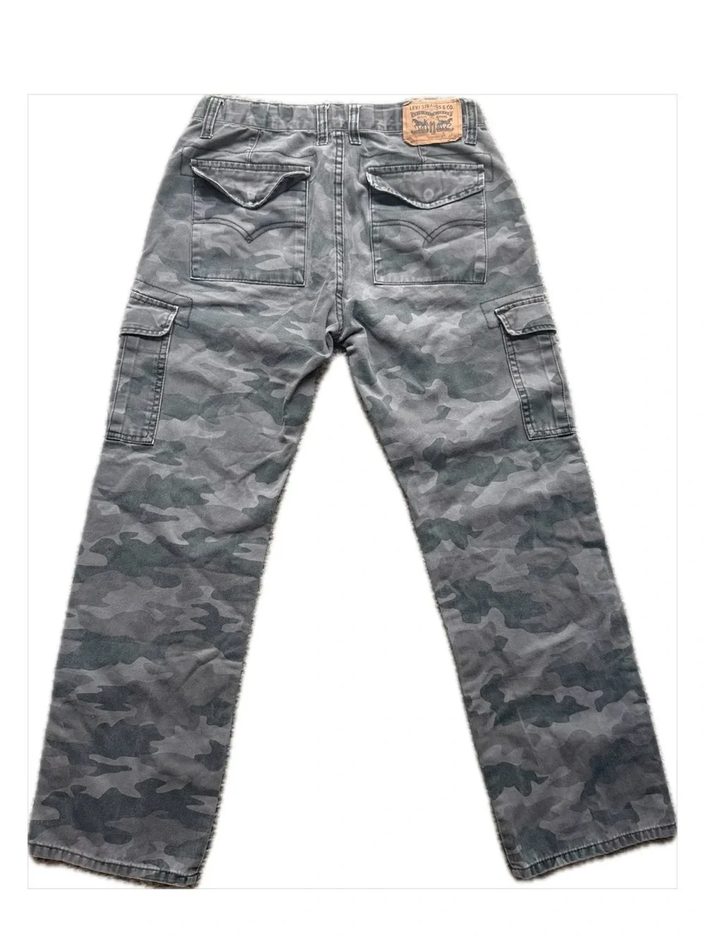 Levi’s 505 Gray Camo Cargo Pants 27x27 Size 14 Regular Y2K Utility
